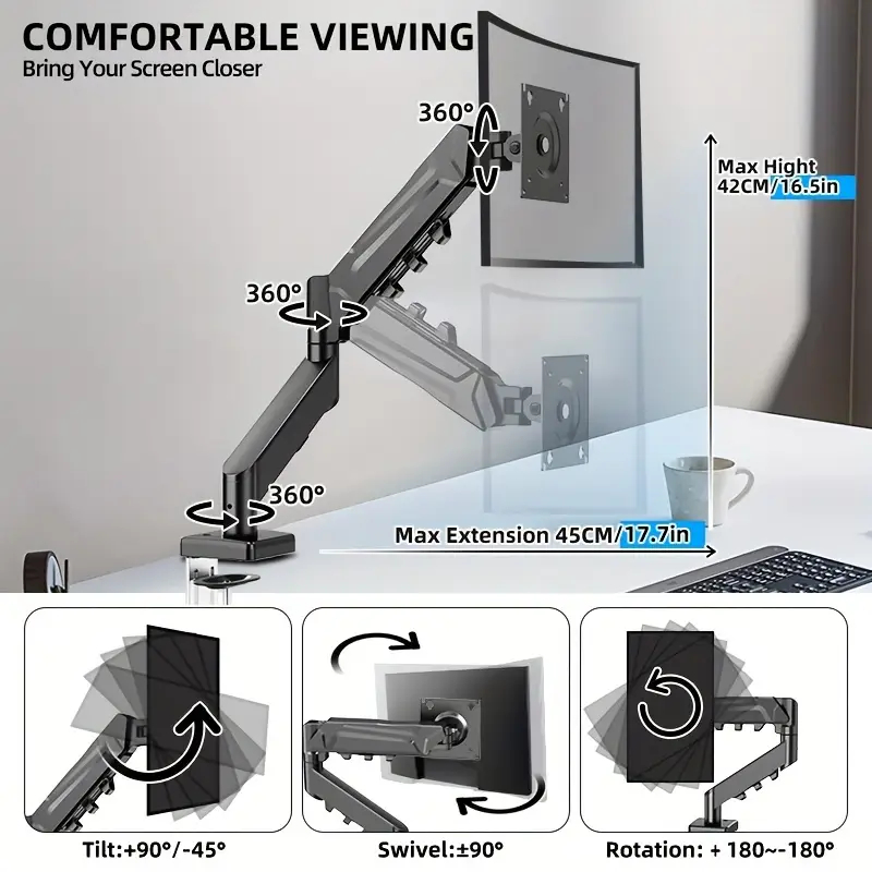 Desk Setup Monitor Arm - Single Monitor Arm For 13-32
