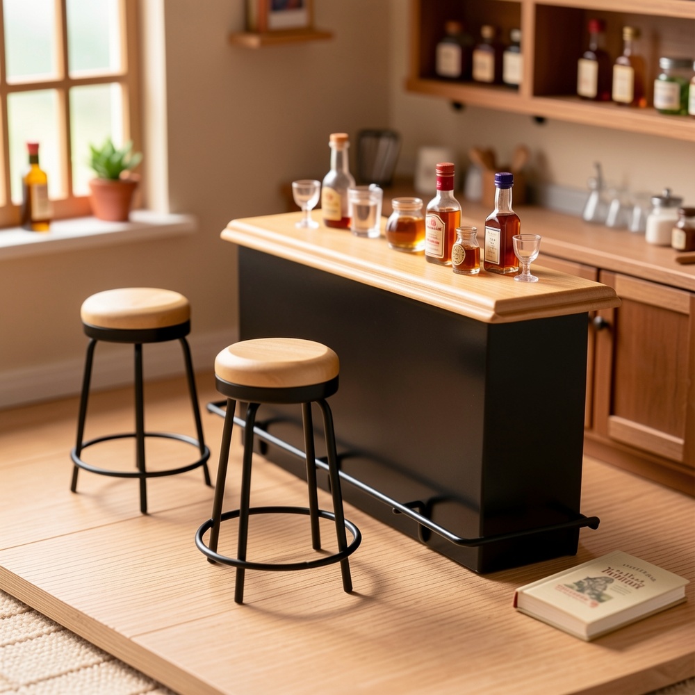 Desk Setup Black - 3Pcs 1:12 Dollhouse Mini Bar Table