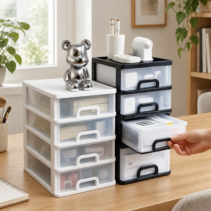 Desk Setup Essentials - Multi-Tier Plastic Storage Drawer Cabinet for