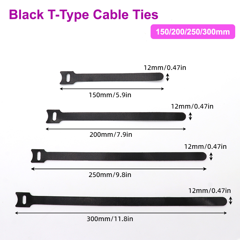 Cable Velcro Strap - 10~1000pcs Black T-type Cable Ties Plastics