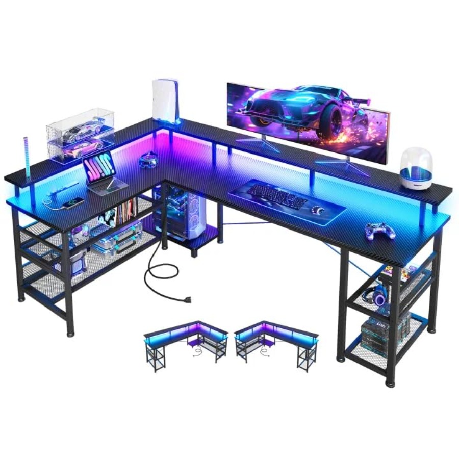 Desk Setup Black - 66 Large L Shaped Gaming Desk
