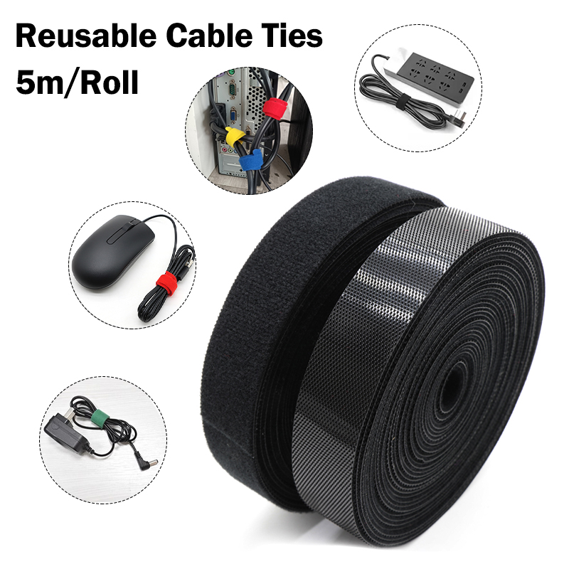 Cable Velcro Strap - 5M/Roll Width 10/15/20/25mm Black Cable Organizer