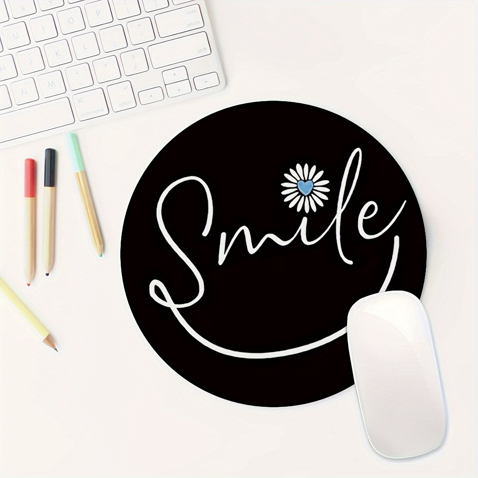 Desk Setup Black - Smile pattern gaming mouse pad black