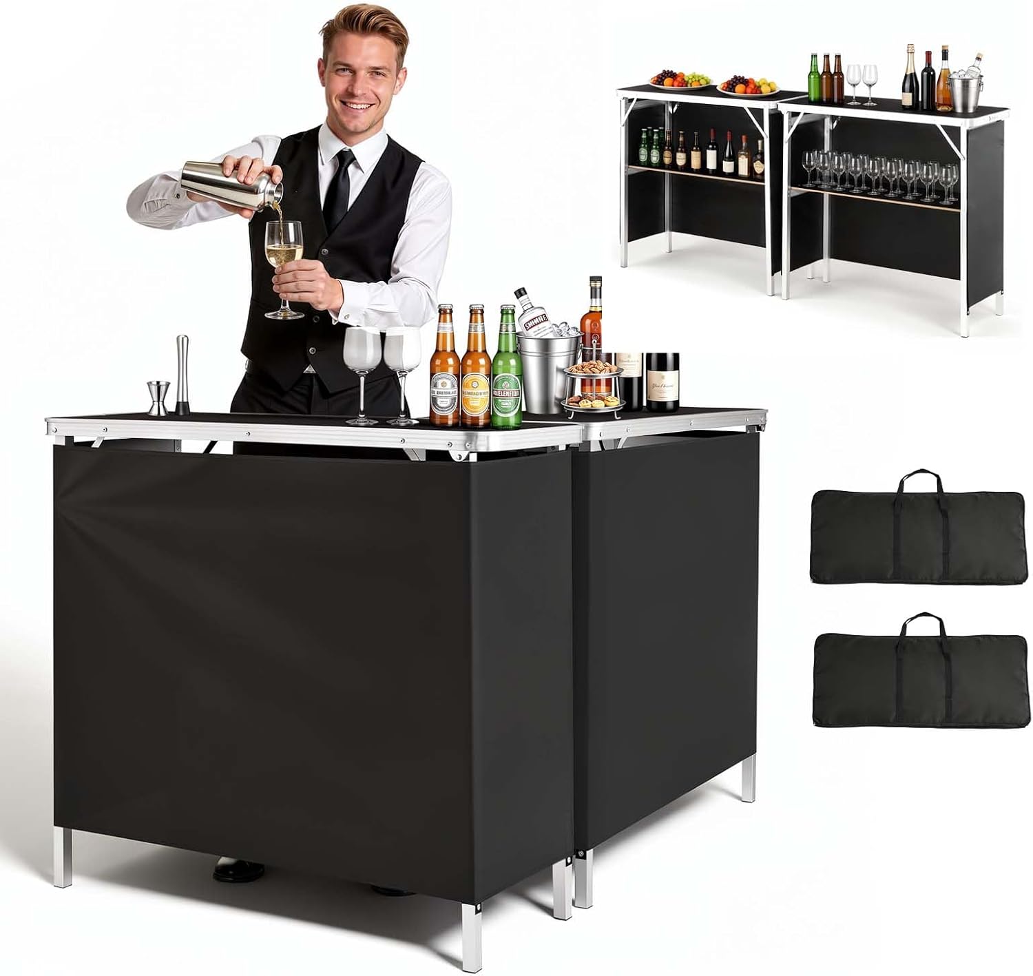 Portable Folding Bar Table Set - đánh giá và giá Desk Setup Black