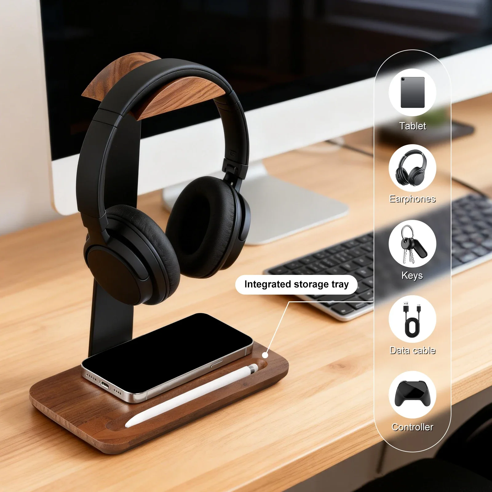 Universal Wood Headphone Stand - đánh giá và giá Desk Setup Equipment