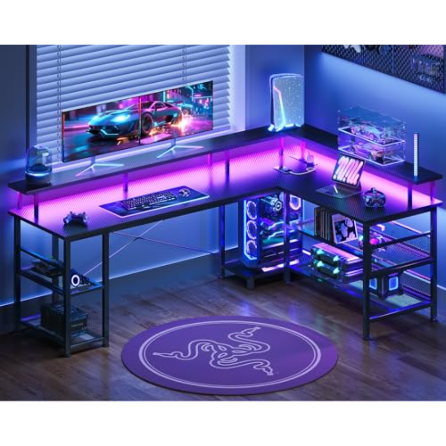 66 Large L Shaped Gaming Desk  - đánh giá và giá Desk Setup Black