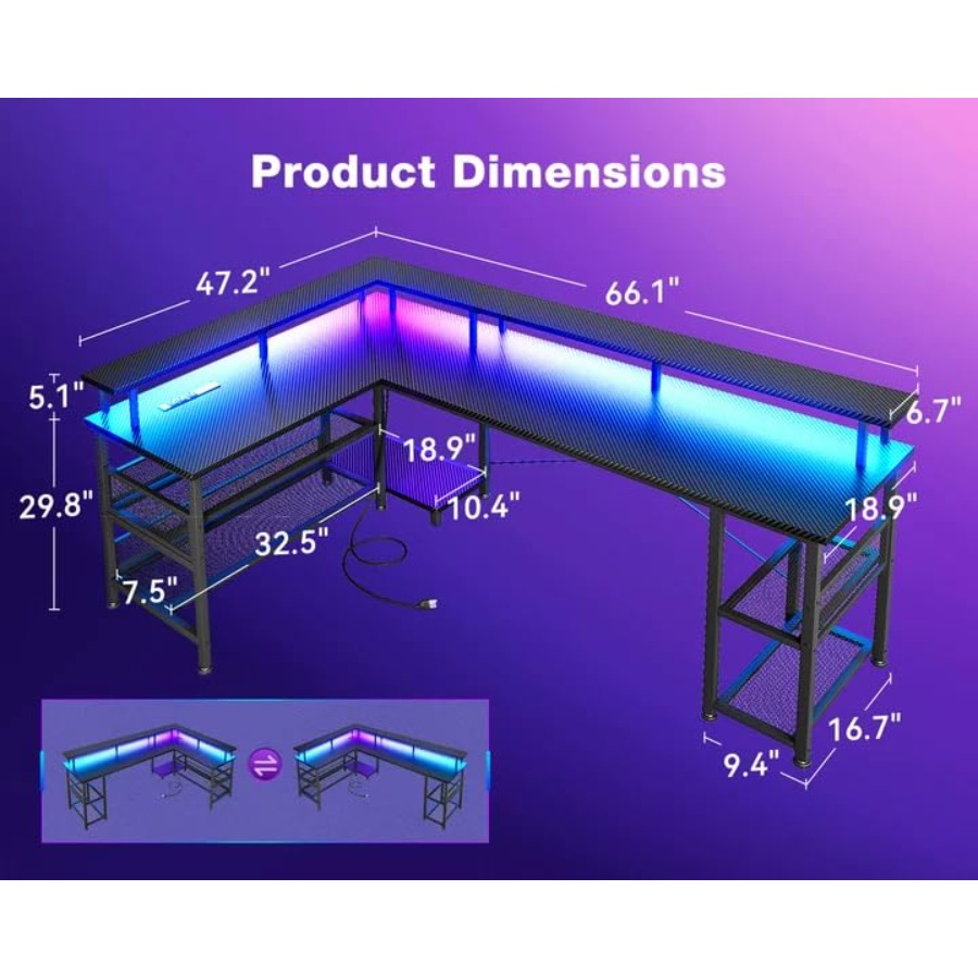 66 Large L Shaped Gaming Desk  - đánh giá và giá Desk Setup Black