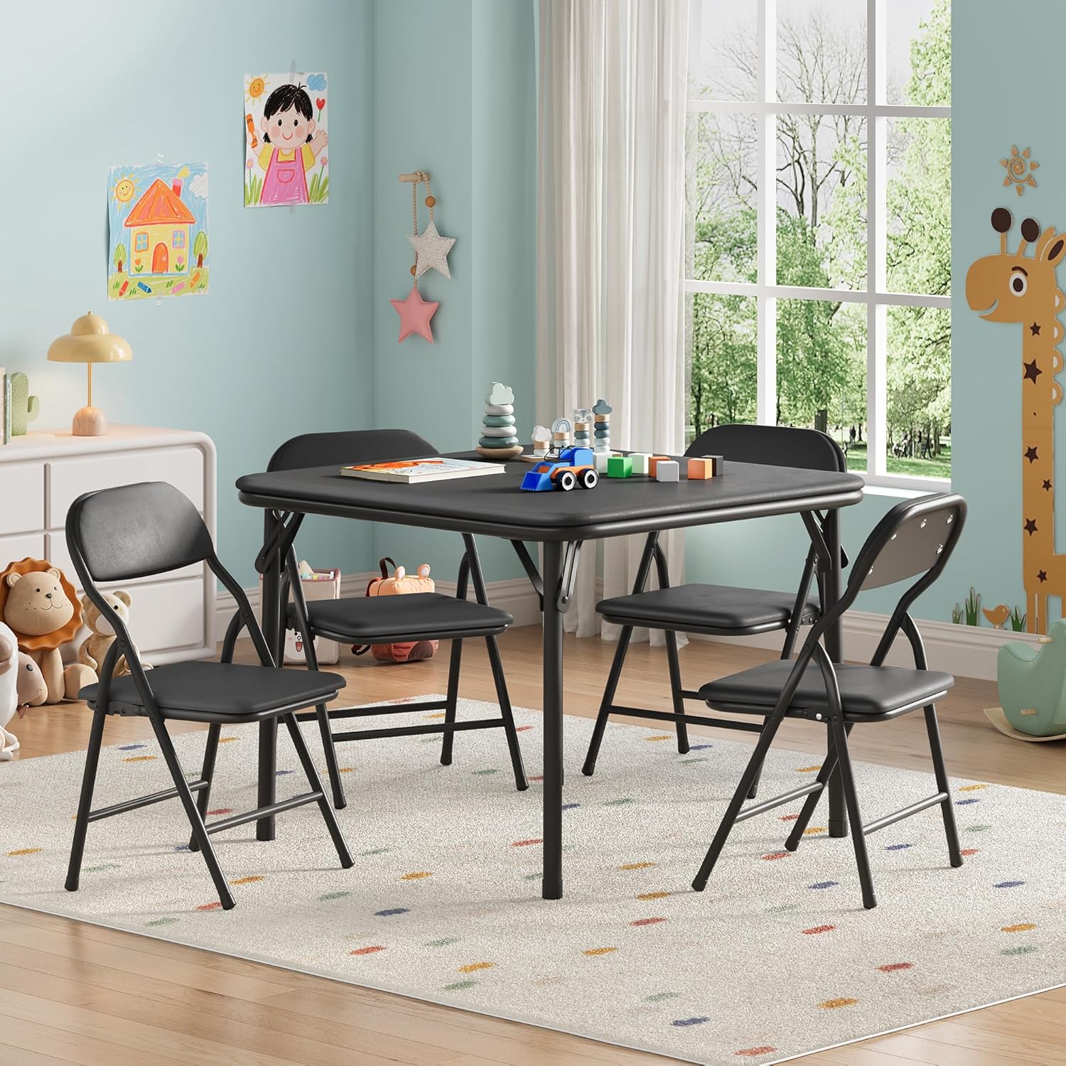 5-Piece Kids Folding Table and - đánh giá và giá Desk Setup Black
