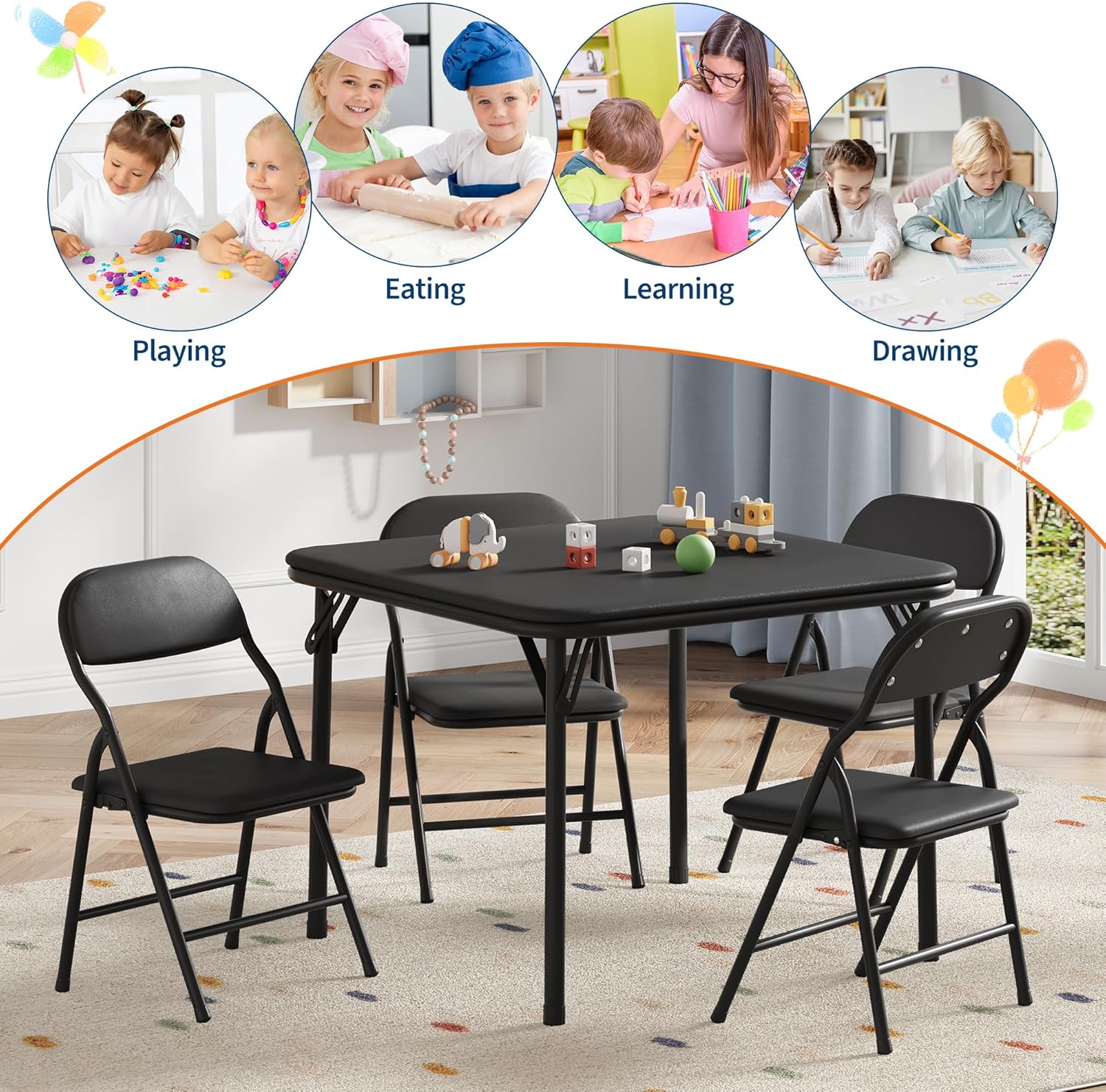 5-Piece Kids Folding Table and - đánh giá và giá Desk Setup Black
