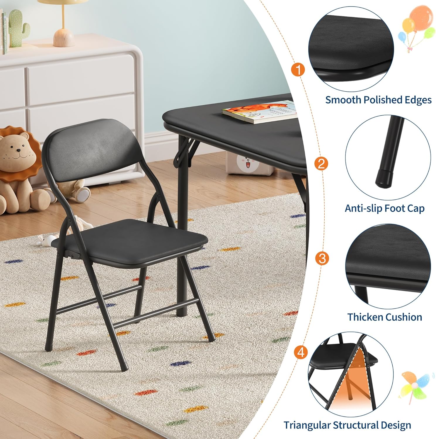5-Piece Kids Folding Table and - đánh giá và giá Desk Setup Black